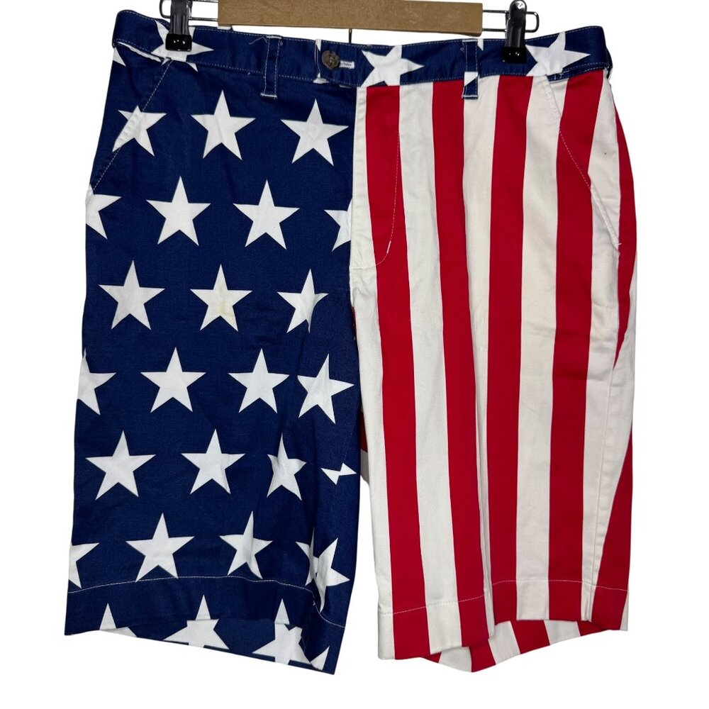 Loud Mouth Golf Shorts American Flag Red White Blue Stars Patriotic Men's Size35